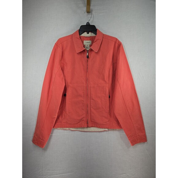 LL Bean Field Jacket Womens XL Coral Salmon Pink Canvas Cotton Zip Vintage 90s - Picture 1 of 12